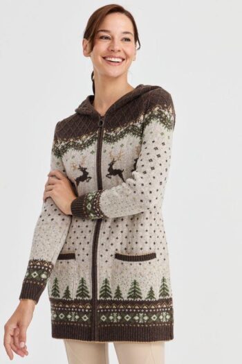 Desen Triko Geyik Desenli Yün Hırka-23221