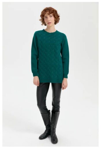 Desen Triko Kadın Sıfır Yaka Dikişsiz  Saç Örgülü Yün Kazak-24214