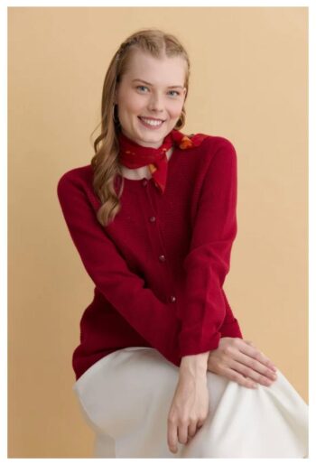 Desen Triko Kadın Sıfır Yaka  Dikişsiz Yün Hırka-24202