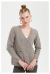 Desen Triko Kadın V Yaka Basic Yün Hırka-24043