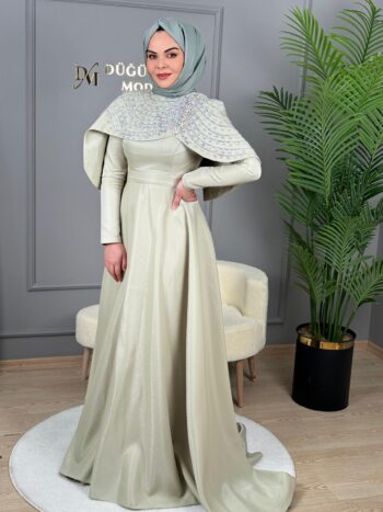 Feriha Sarıoğlu Pelerin Detaylı Abiye Elbise-MİRAY