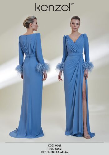 Kenzel Kolları Otriş Detaylı Abiye Elbise-9021