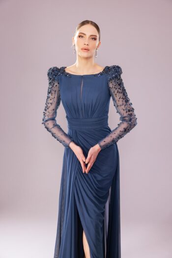 Kenzel Kolu Taş Detaylı Abiye Elbise-7134