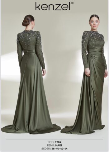Kenzel Omzu Taş Detaylı Abiye Elbise-9204