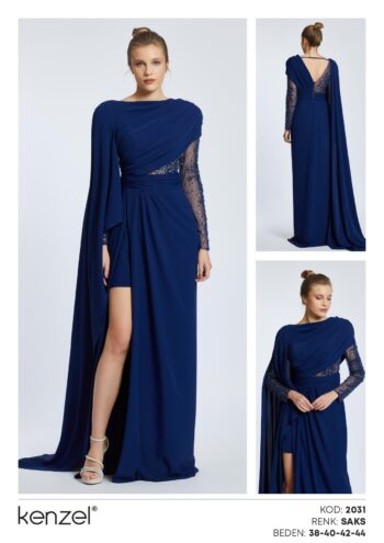 Kenzel Pelerin Detaylı Abiye Elbise-2031