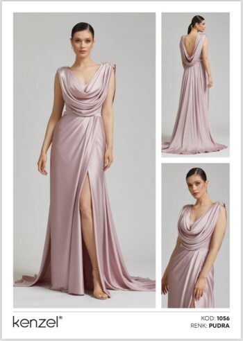 Kenzel Sırt Degaje Detaylı Abiye Elbise-1056
