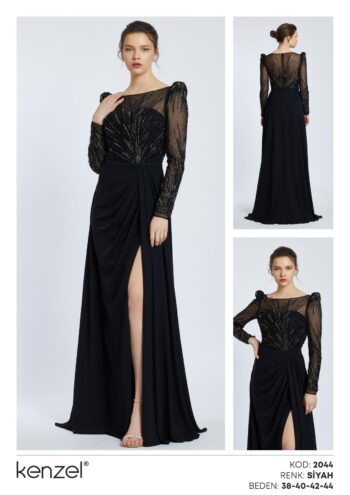 Kenzel Taş Detaylı Abiye Elbise-2044