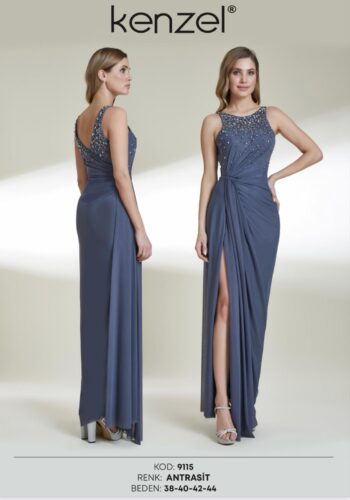 Kenzel Taş Detaylı Abiye Elbise-9115