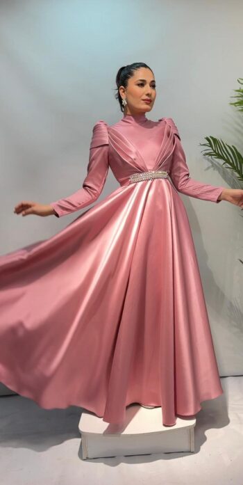 New Elegans Drape Detaylı Abiye Elbise-2369 İADE