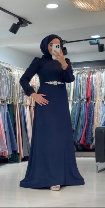 New Elegans Otriş Detaylı Abiye Elbise-2392