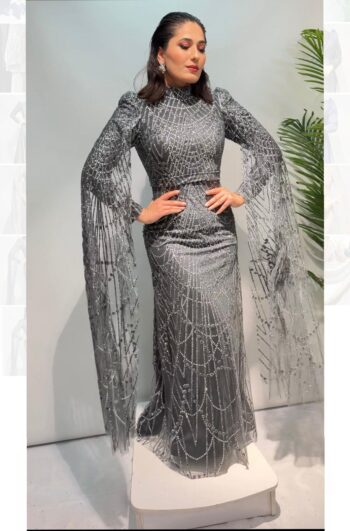 New Elegans Sim İşlemeli Abiye Elbise-2378