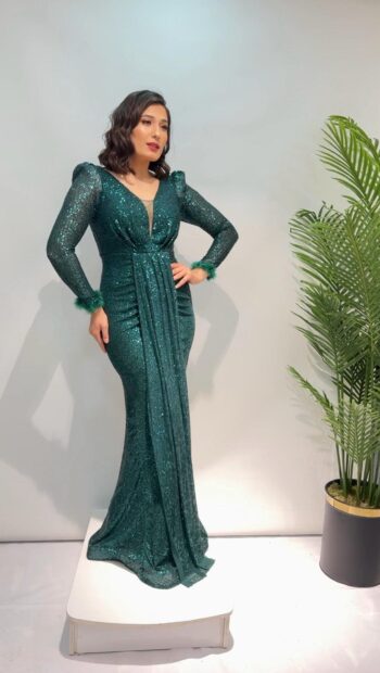 New Elegans Tamamı Payet Detaylı Abiye Elbise-020