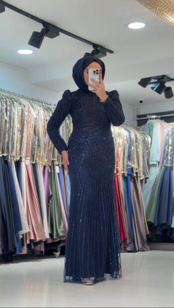 Pınar Şems Taş İşlemeli Prizma Abiye Elbise