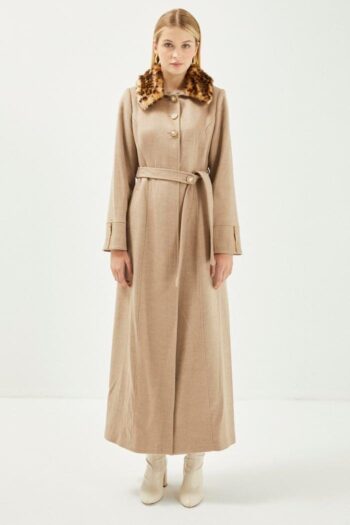 Zühre Yaka Kürk Detaylı Kaşe Manto-13140