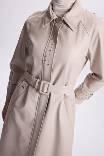 Zühre Yaka Taş Detaylı Deri Kap-13518