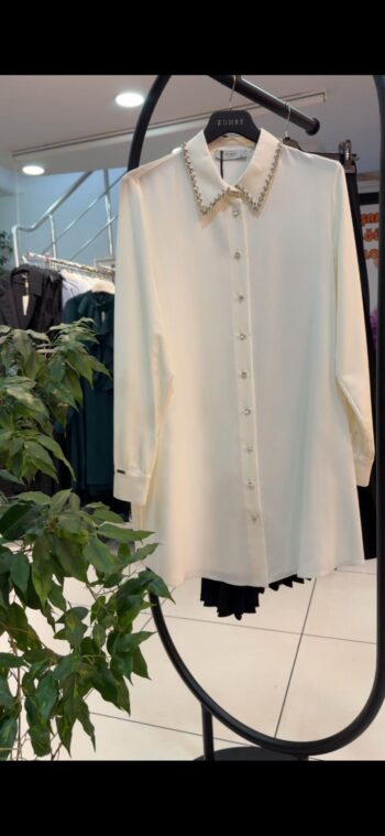 Zühre Yaka Ve Düğme Taş Detaylı Tunik-1505