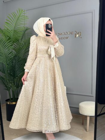 Pınar Şems Tamamı Taşlı Kumaş Işılay Abiye