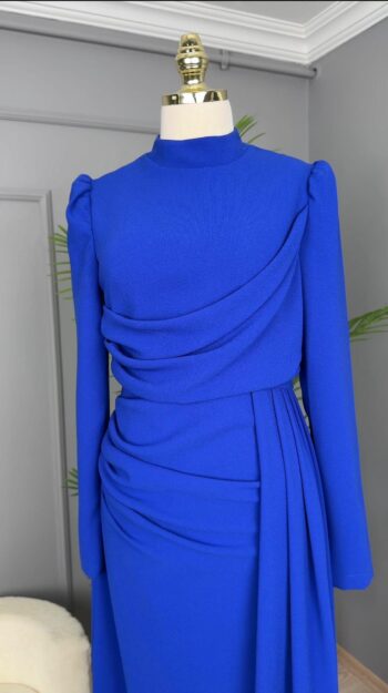 Çınar Özkan Drape Detaylı Abiye Elbise-5005