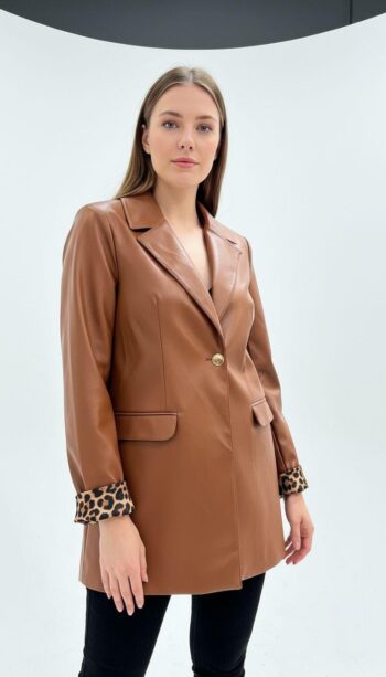 Ahsen Tek Düğme Deri Ceket-3410