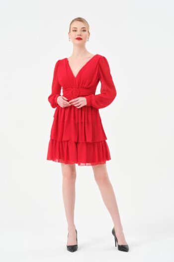 Dans Kısa Şifon Abiye Elbise-1298