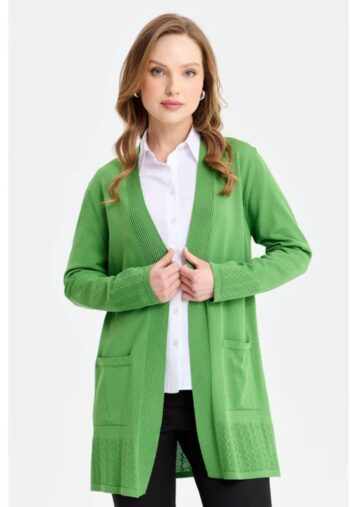 Desen Triko Ajurlu Ara Boy İnce Triko Ceket-24353