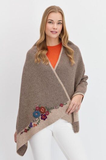 Desen Triko Çiçek İşlemeli Triko Yün Şal-23154