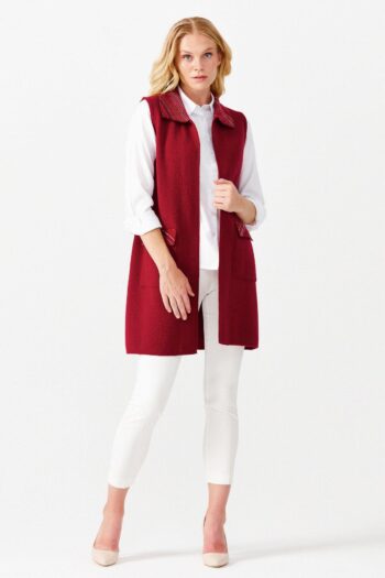 Desen Triko Çizgi Detaylı Uzun Yelek-22108