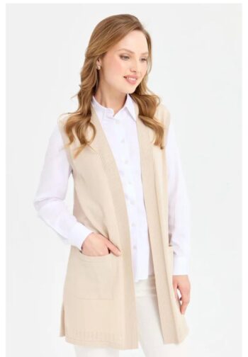 Desen Triko File Detaylı Yelek -24352