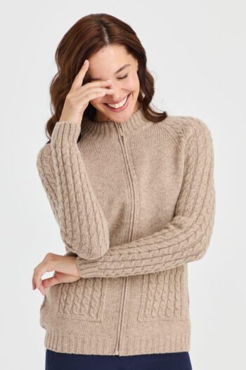 Desen Triko Kadın Dik Yaka Yün Hırka-23203