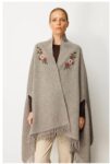 Desen Triko Koldan Geçmeli Yaka İşlemeli Büyük Şal-25060