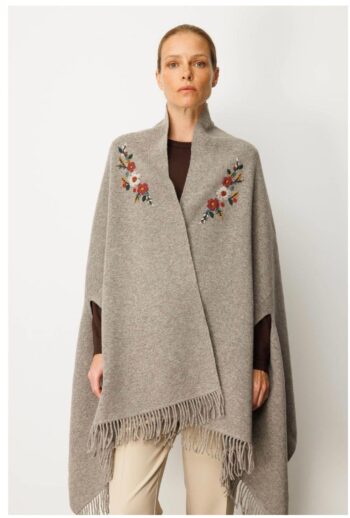 Desen Triko Koldan Geçmeli Yaka İşlemeli Büyük Şal-25060