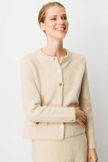 Desen Triko Metal Düğmeli Afrodit Ceket-25006