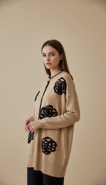 Ghisa Önü Çiçek Detaylı Triko Hıırka-3086