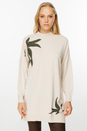 Ghisa Yaprak Desenli Triko Tunik-4660