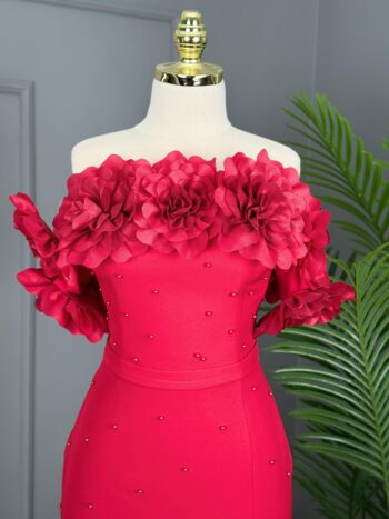 Hotcontact Yaka Çiçek Detaylı Abiye Elbise-5240