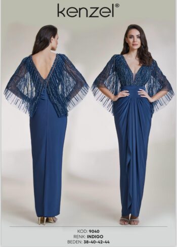 Kenzel Büstiyeri Taş Detaylı Abiye Elbise-9040