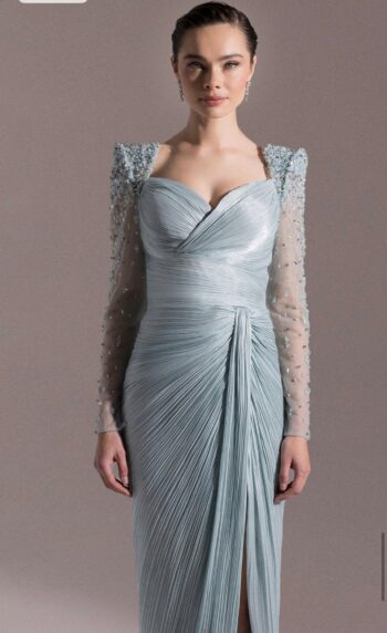 Kenzel Kolları Taş Detaylı Abiye Elbise-25075