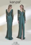 Kenzel Kolları Taş Detaylı Saten Abiye Elbise-9019