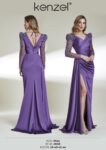 Kenzel Kolları Taş Detaylı Saten Abiye Elbise-9066