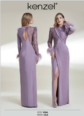 Kenzel Kolu Otriş Detaylı Abiye Elbise-9086