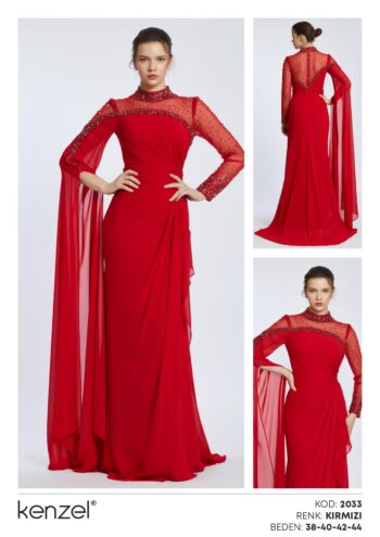 Kenzel Kolu Pelerin Detaylı Abiye ELBİSE-2033