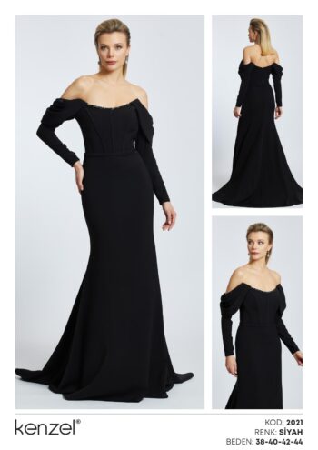 Kenzel Omuz Detaylı Abiye Elbise-2021