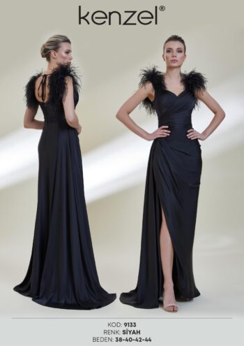 Kenzel Omzu Otriş Detaylı Abiye Elbise-9133