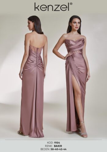 Kenzel Straplez Yaka Taş Detaylı Abiye Elbise-9104