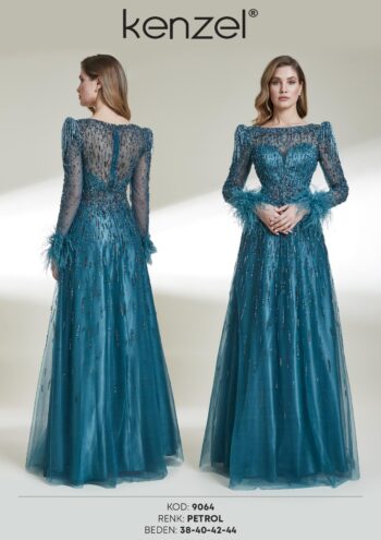 Kenzel Tamamı Taş Detaylı Abiye Elbise-9064