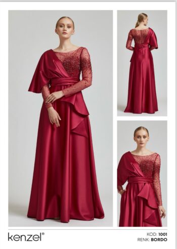 Kenzel Yaka Detaylı Abiye Elbise-1001