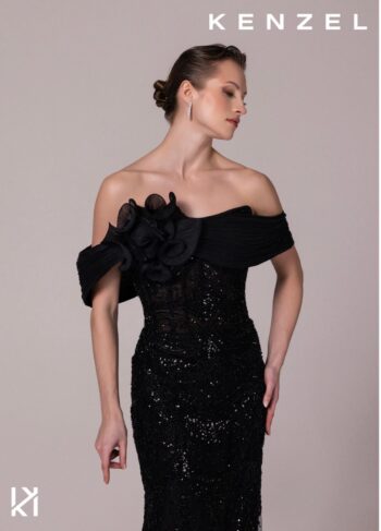 Kenzel Yaka Detaylı Tamamı Payetli Abiye Elbise-25106
