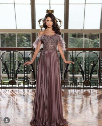 Kenzel Yaka Otriş Detaylı Piliseli Abiye Elbise-9071