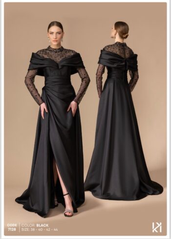 Kenzel Yaka Taş Detaylı Abiye Elbise-7128