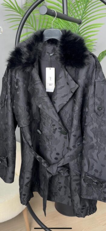 My312 Yaka Kürk Detaylı Jakar Trençkot-7964